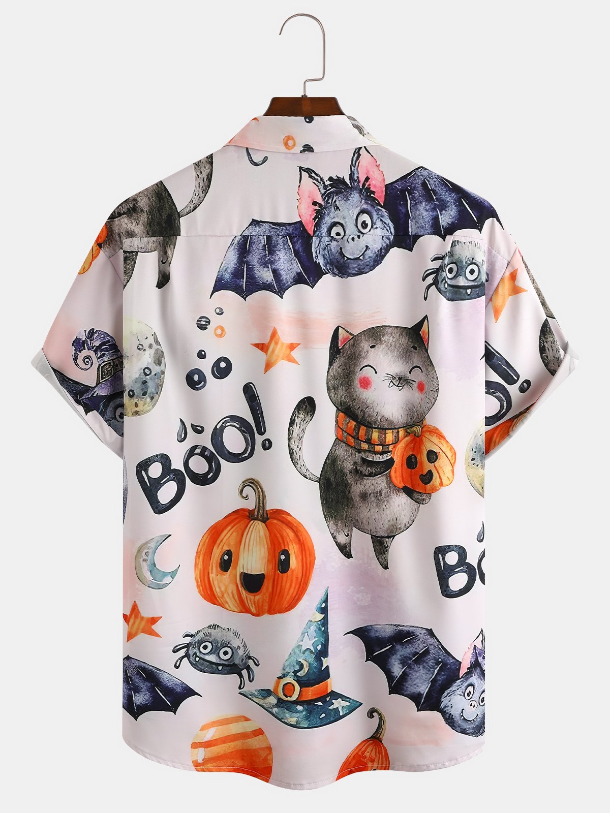 Mens Funky Halloween Print Front Buttons Soft Breathable Chest Pocket Casual Aloha Shirts