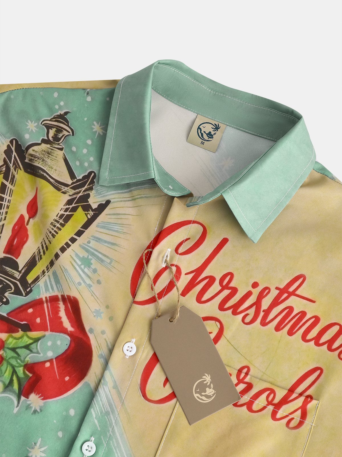 Men's Christmas Print Casual Short Sleeve Hawaiian Shirt with Chest Pocket