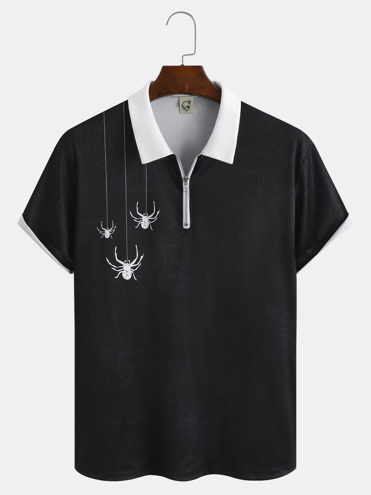 Casual Festive Collection Halloween Spider Element Pattern Lapel Short Sleeve Polo Print Top