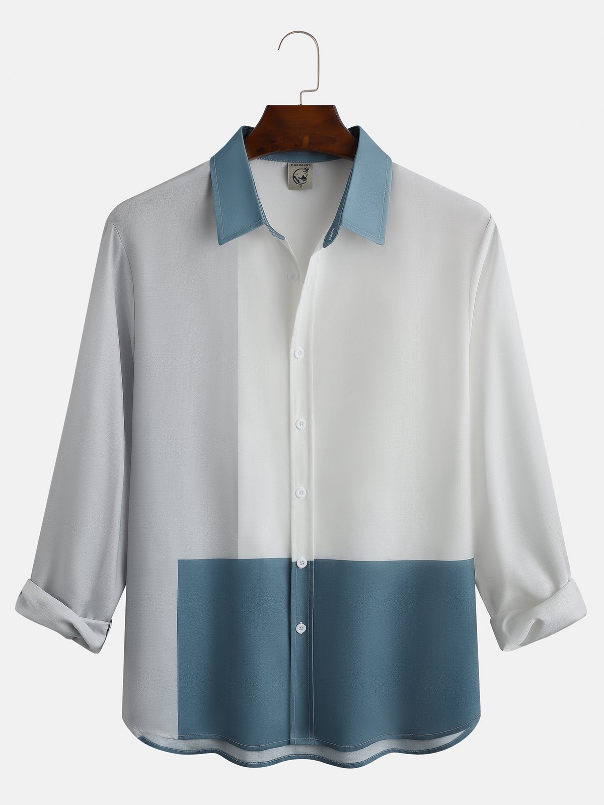 Geometric color block long-sleeved shirt casual style shirt lapel