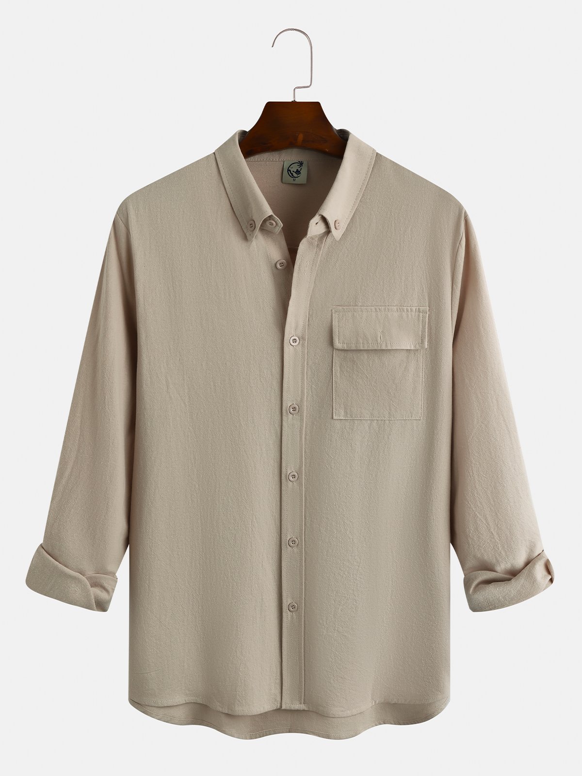 Men's Pocket Cotton Linen Long Sleeve Shirt