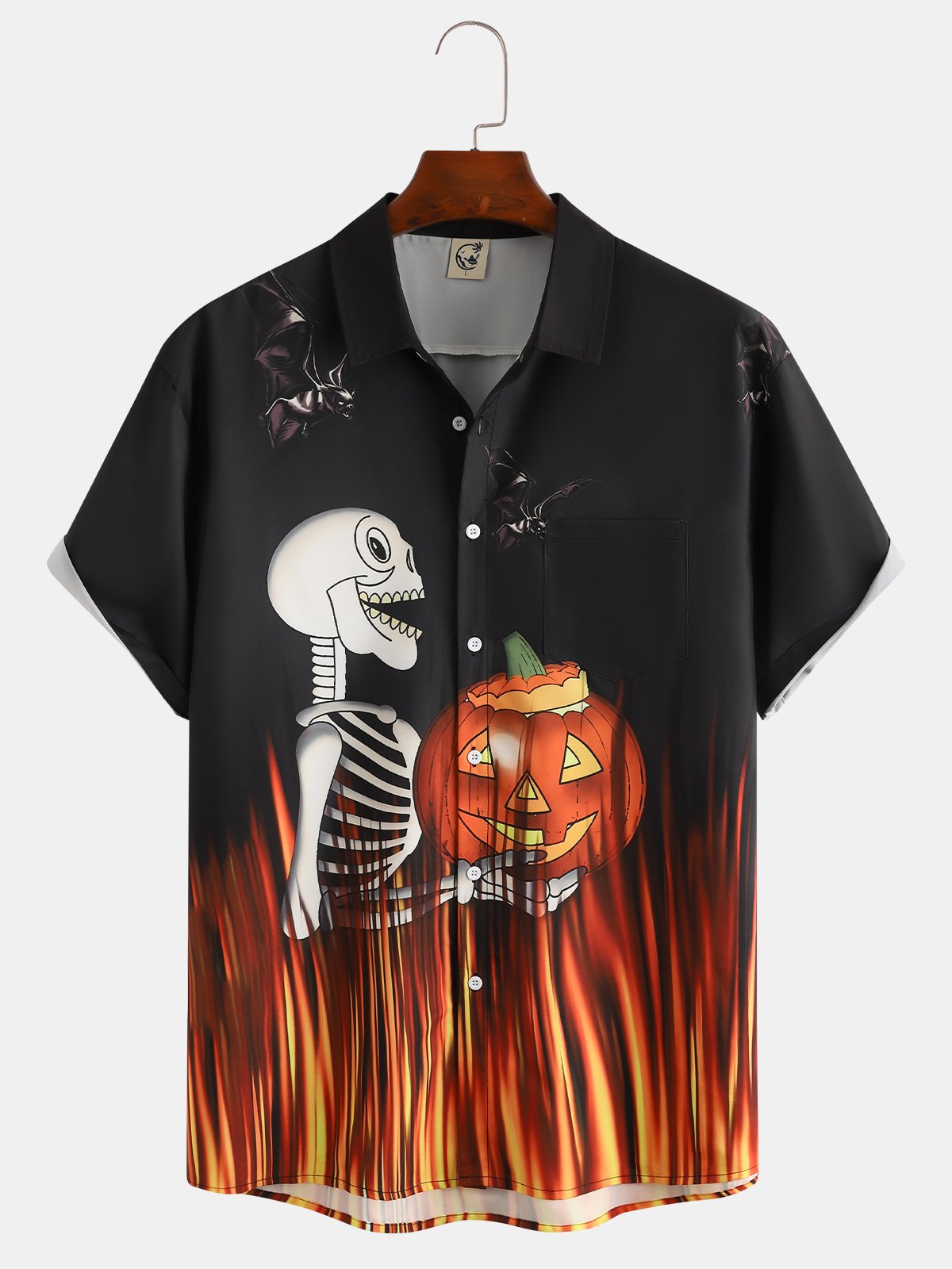 Men's Halloween Pumpkin Print Fashion Lapel Short Sleeve Hawaiian Shirt