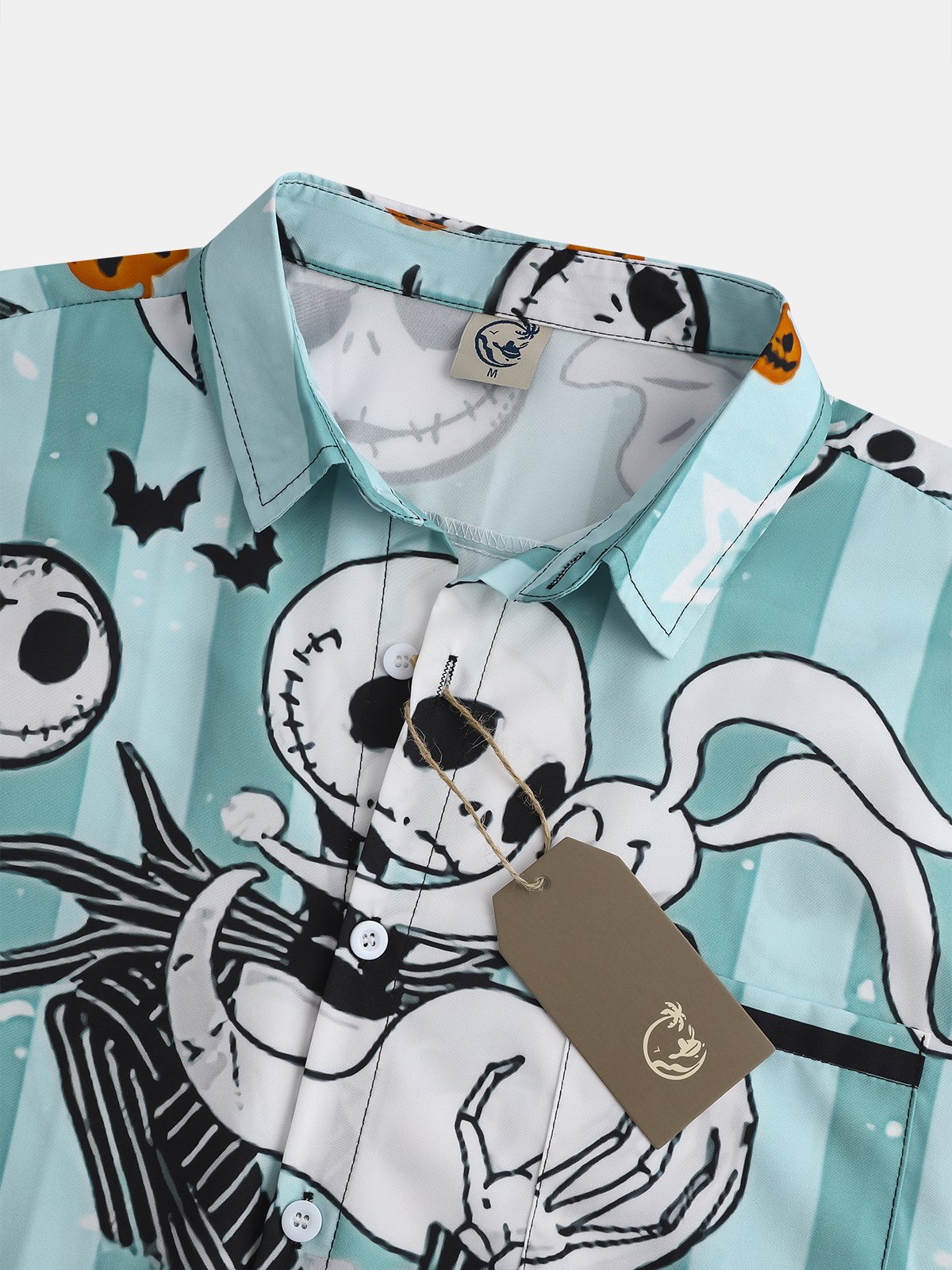 Mens Halloween Print Front Buttons Soft Breathable Chest Pocket Casual Hawaiian Shirts