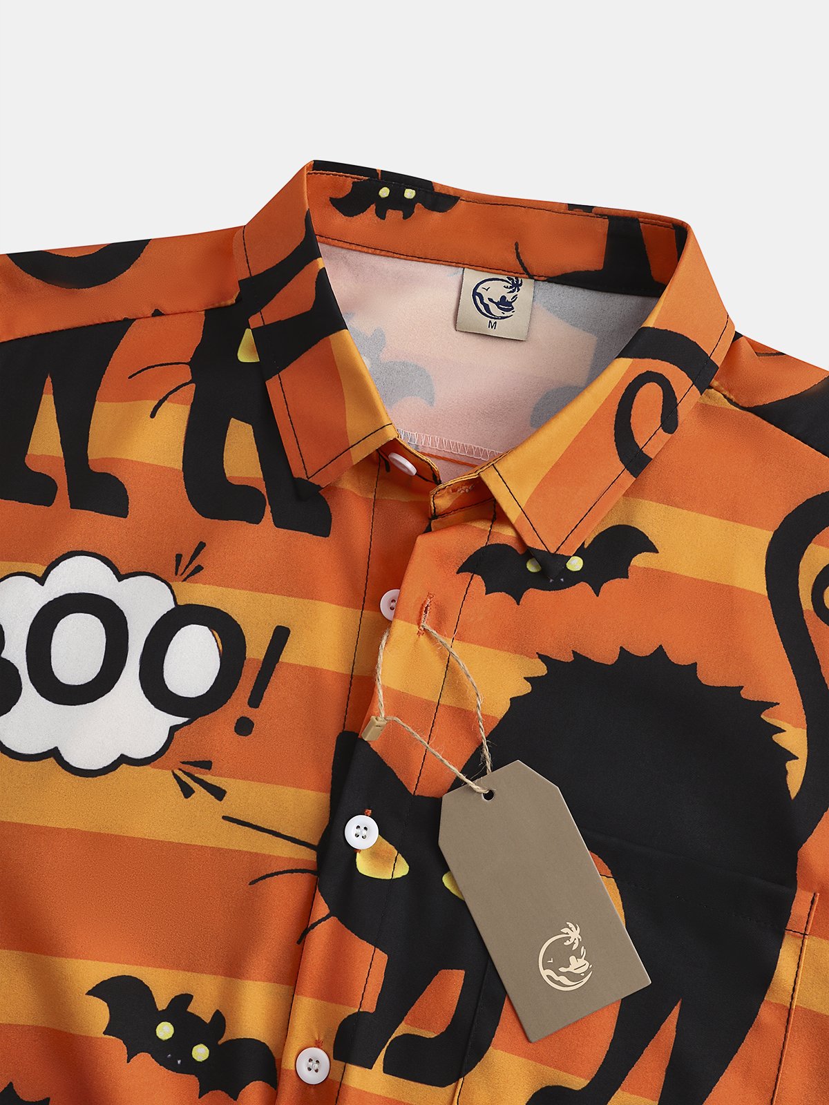 Mens Funky Halloween Cats Print Front Buttons Soft Breathable Chest Pocket Casual Hawaiian Shirts