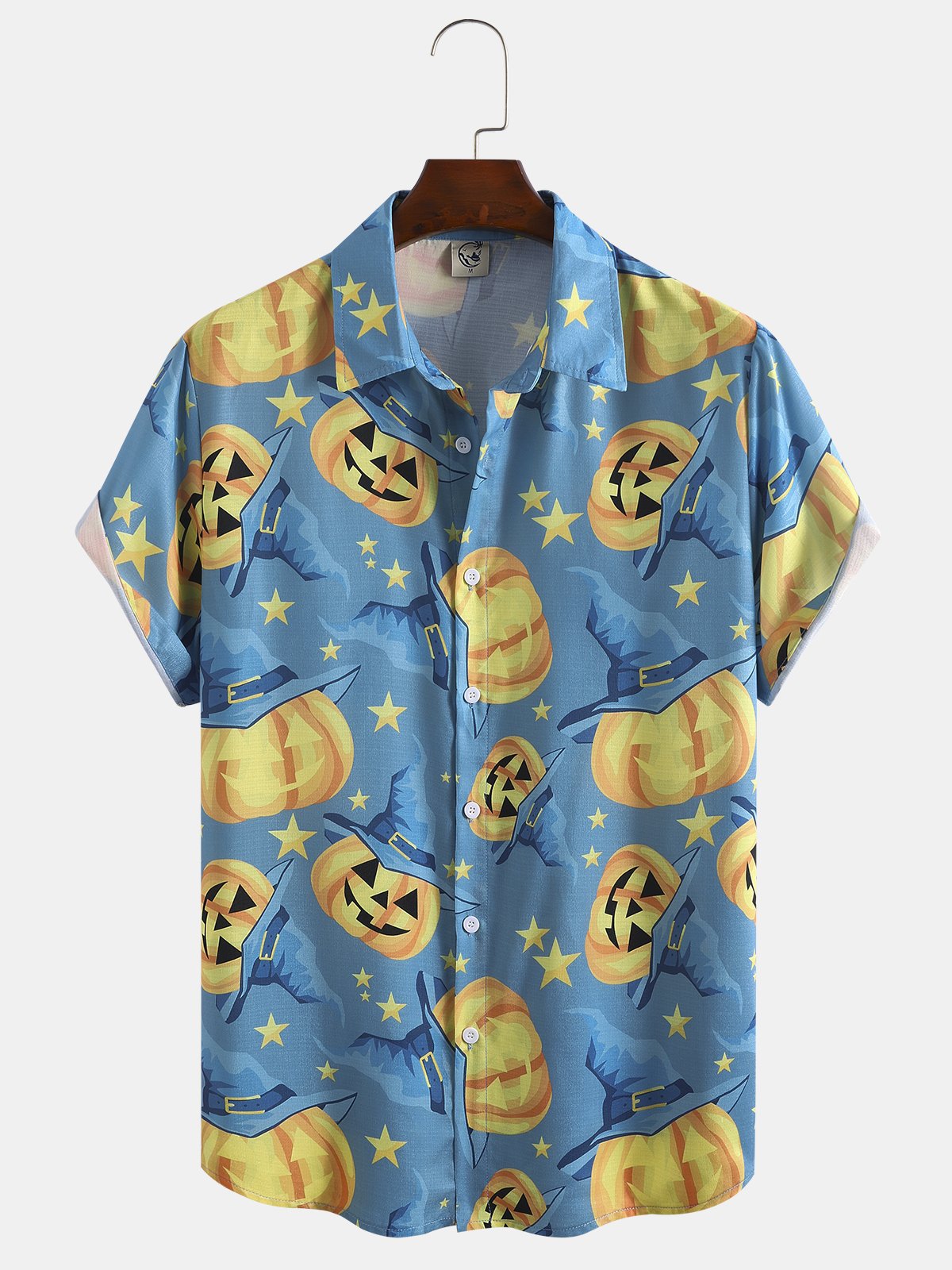 Cotton Linen Halloween Print Casual Short Sleeve Shirt