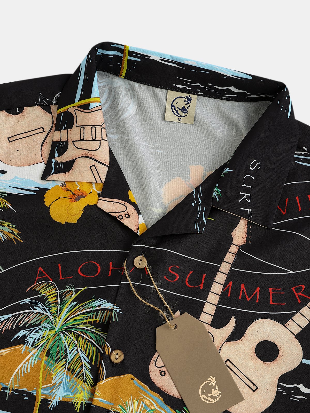 Men's Music Guitar Print Casual Breathable Fabric Hawaiian Short Sleeve Shirt