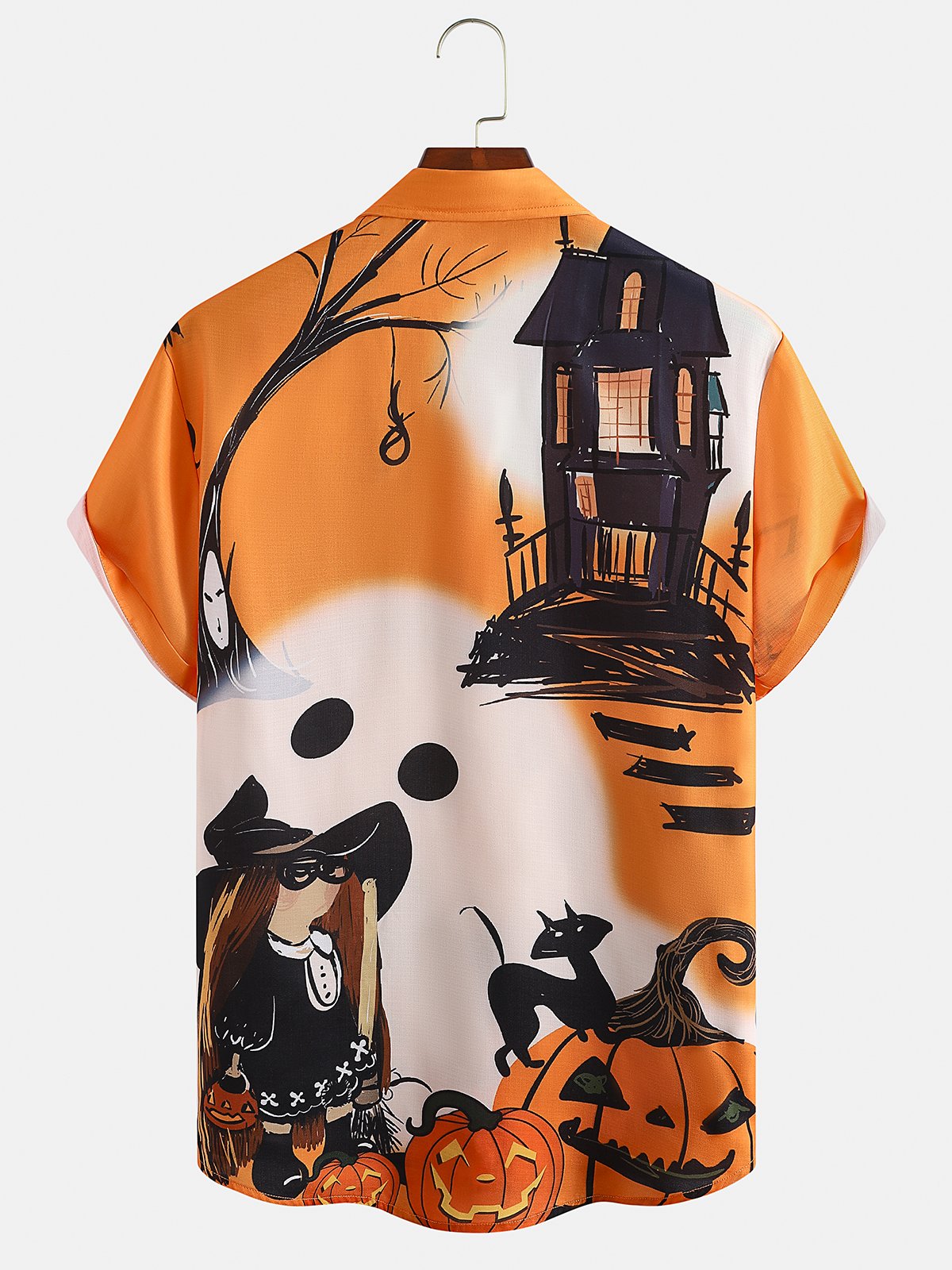 Cotton Linen Halloween Print Casual Short Sleeve Shirt