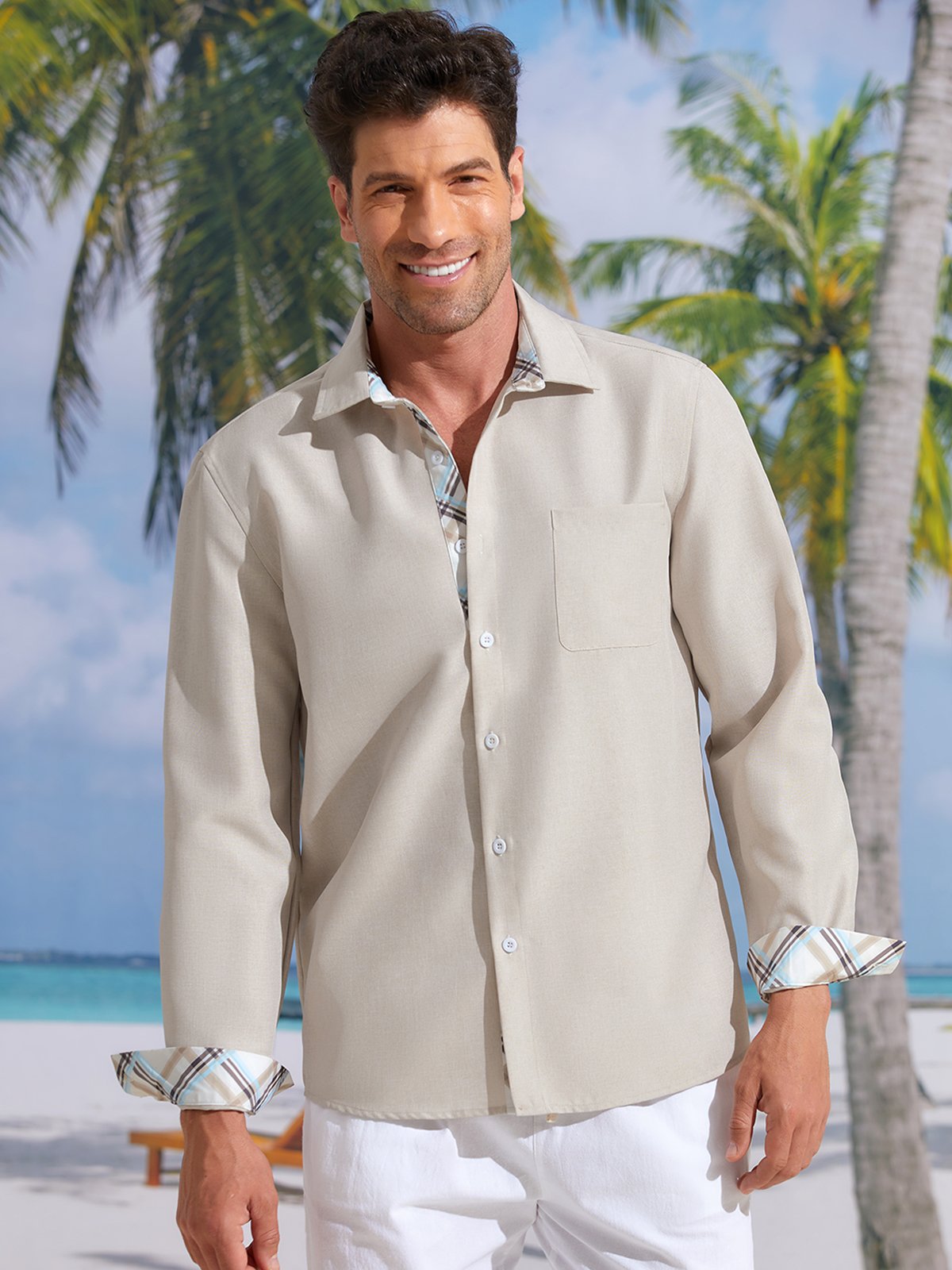 Plaid Panel Chest Pocket Long Sleeve Shirt