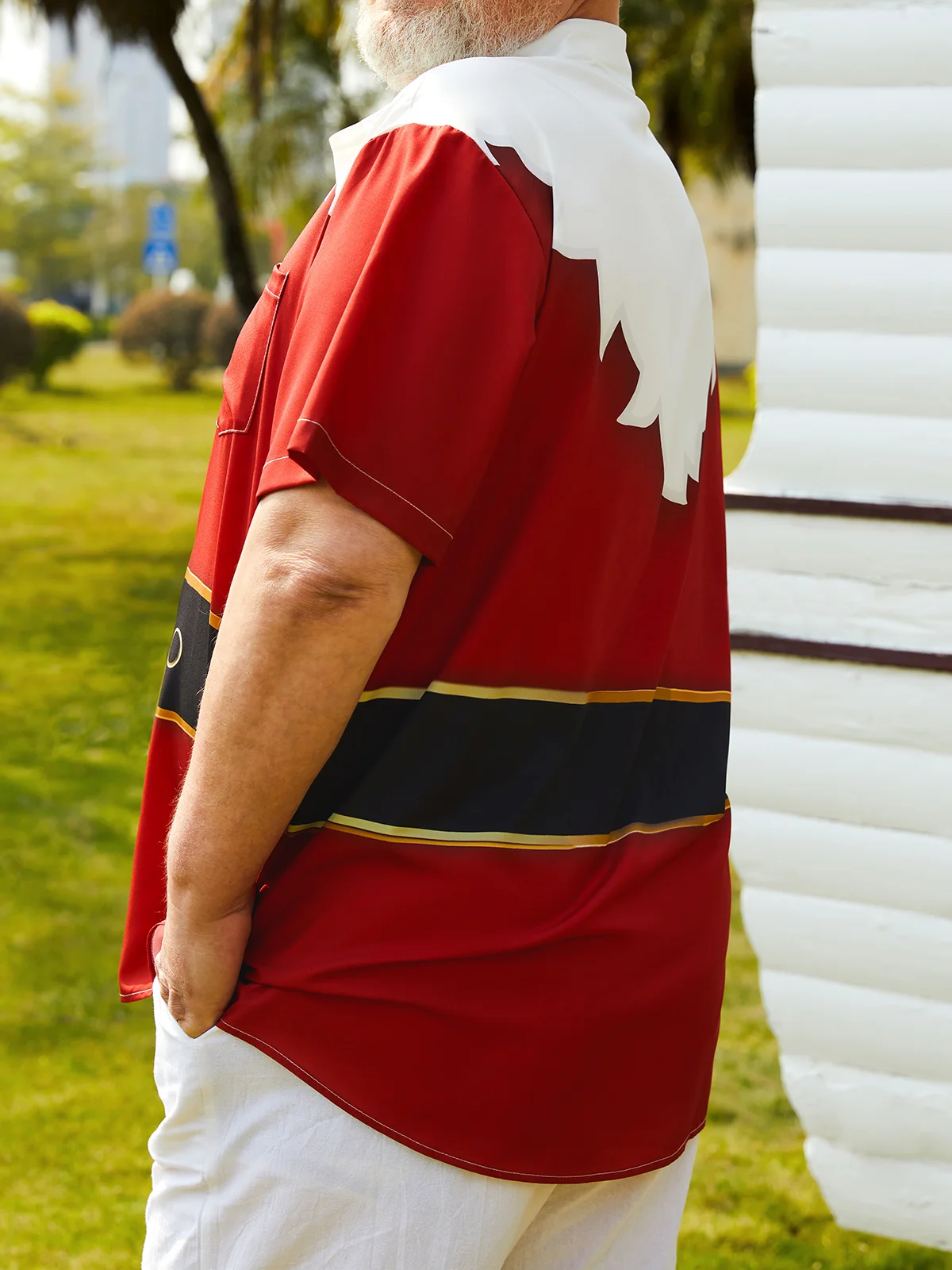 Mens Christmas Print Short Sleeve Shirt Lapel Pocket Hawaiian Shirt