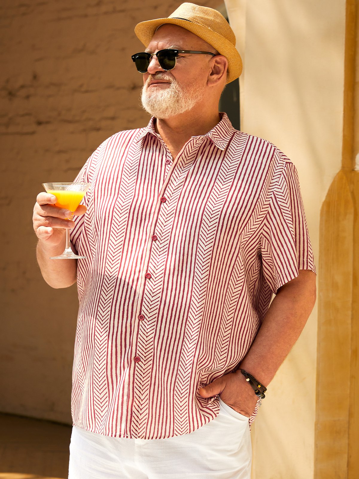 Big Size Retro Striped Chest Pocket Short Sleeve Shirt