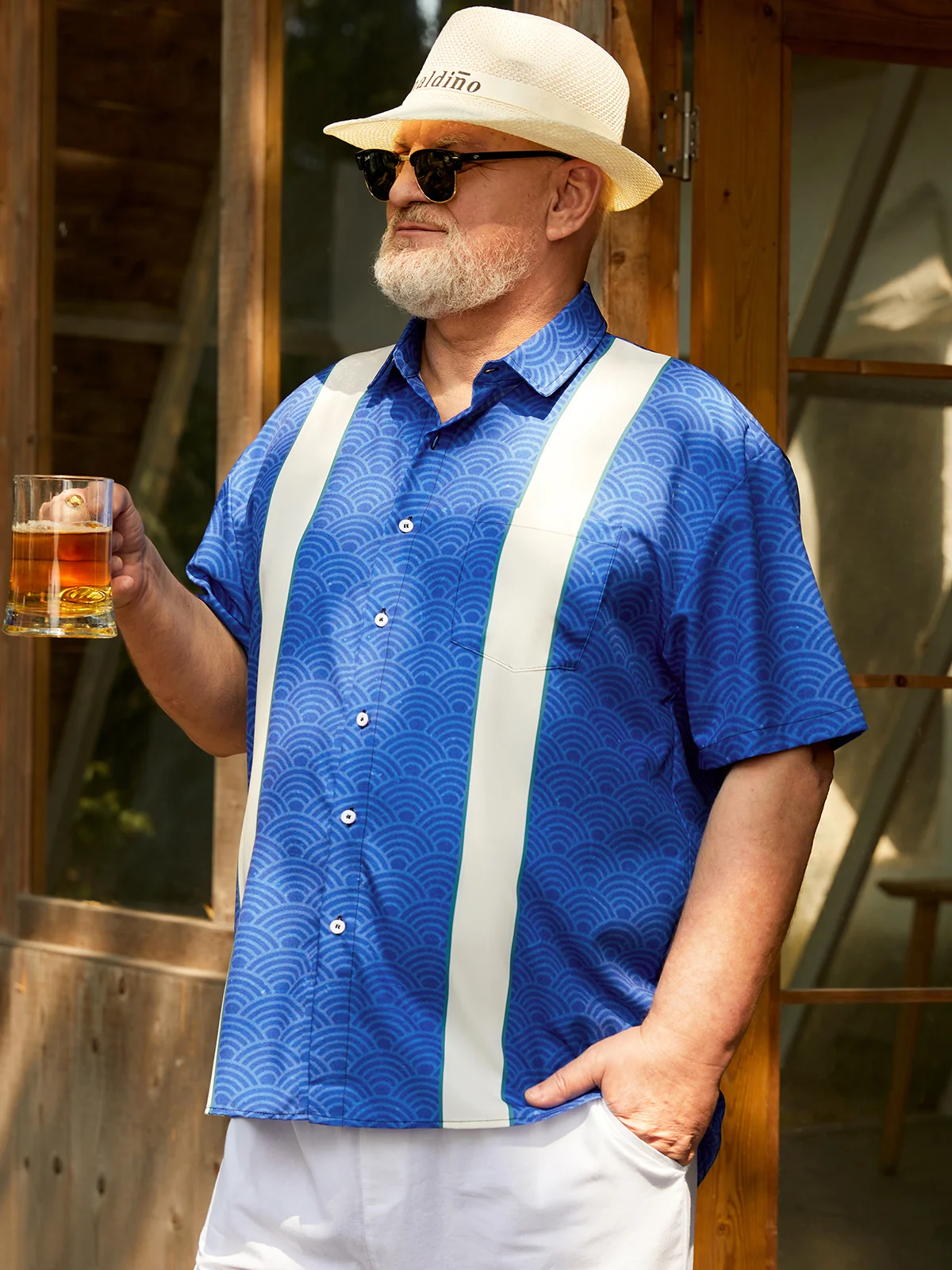 Big Size Chest Pocket Short Sleeve Bowling Shirt