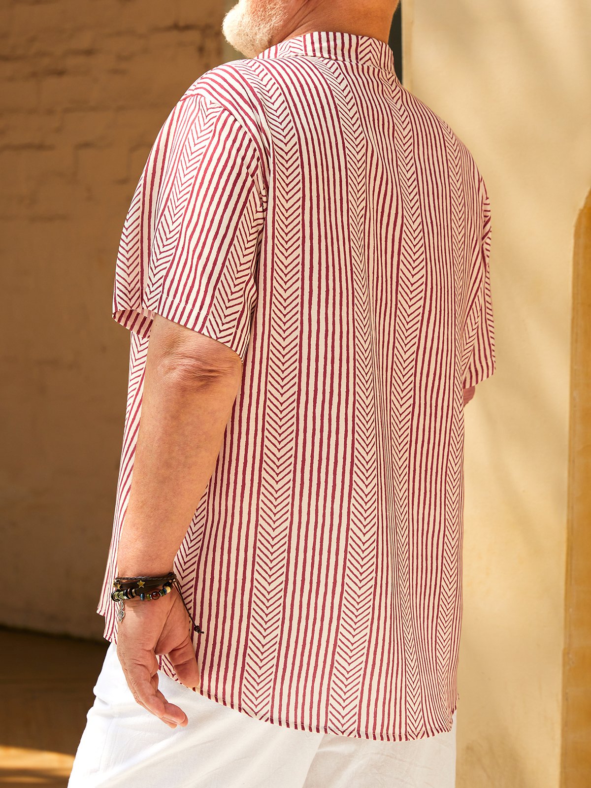 Big Size Retro Striped Chest Pocket Short Sleeve Shirt