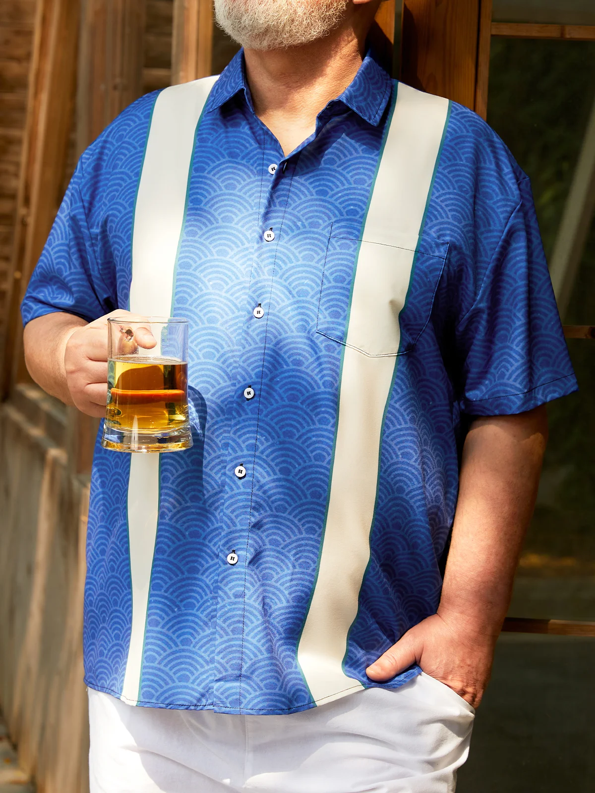 Big Size Chest Pocket Short Sleeve Bowling Shirt
