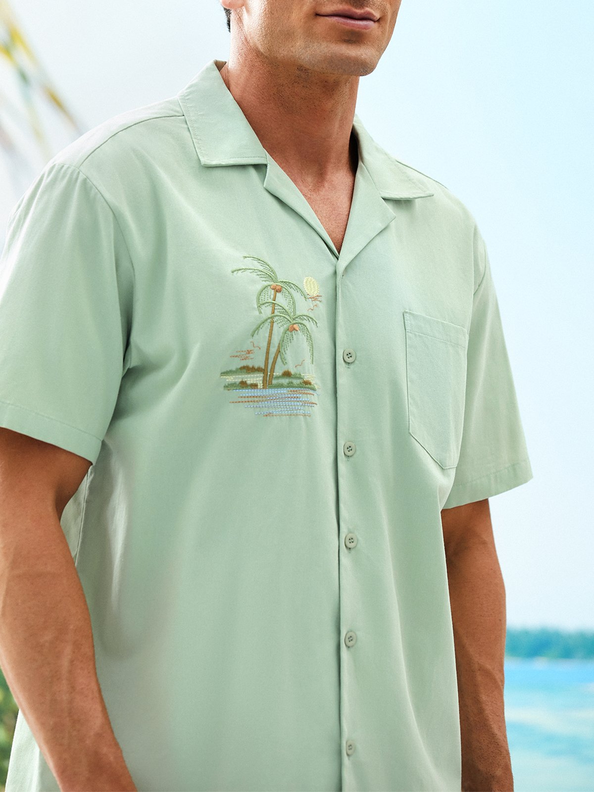 Hardaddy® Cotton Coconut Tree Embroidered Short Sleeve Resort Shirt