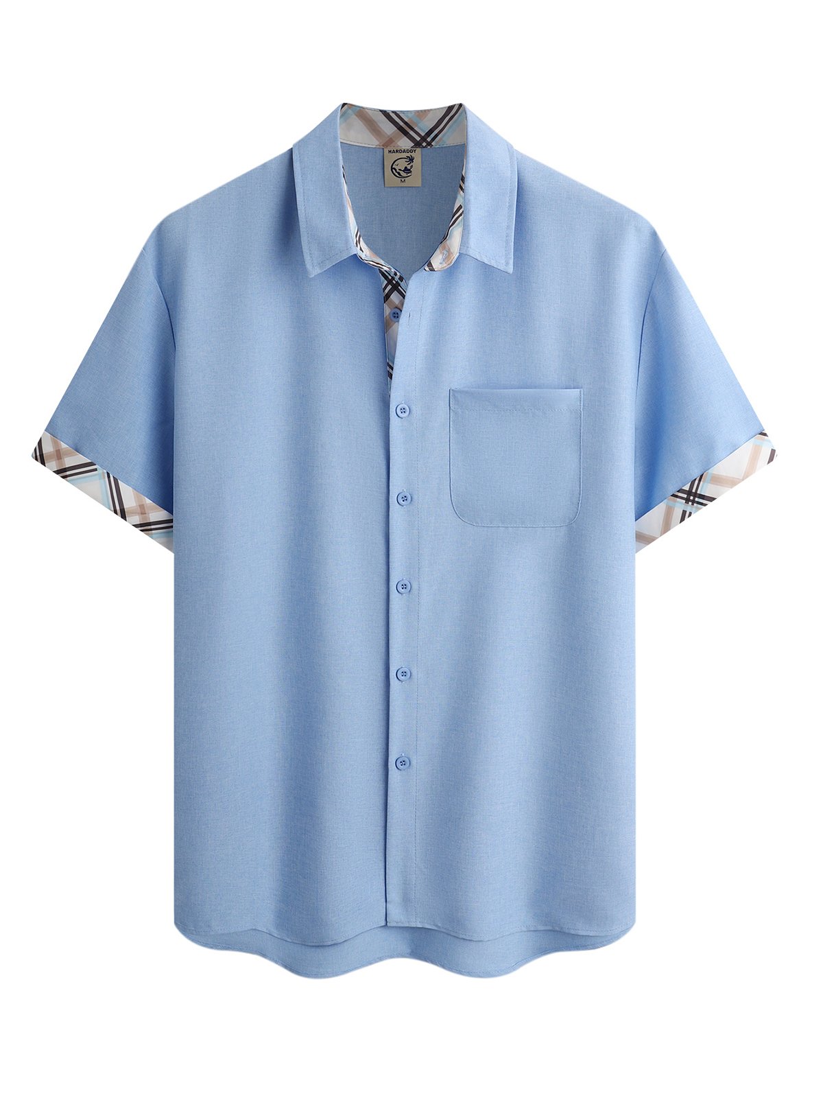 Plaid Panel Short Sleeve Casual Shirt