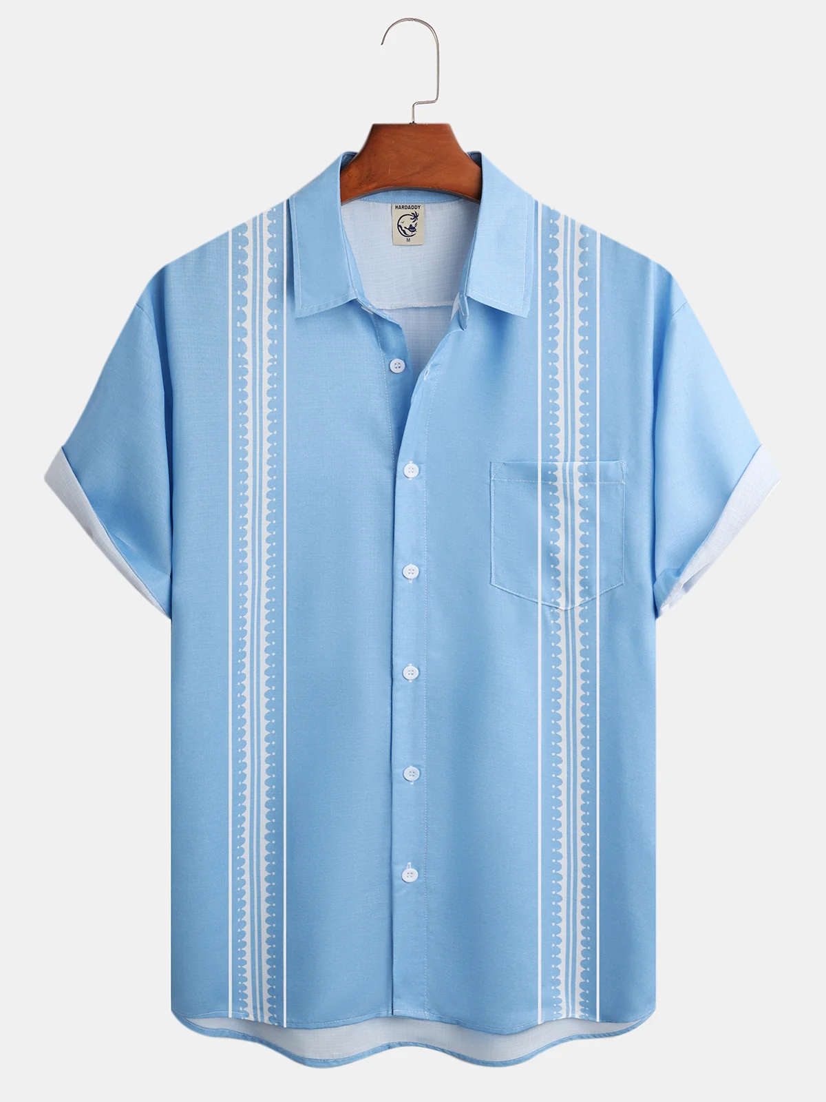 Striped Print Chest Pocket Short Sleeve Shirt