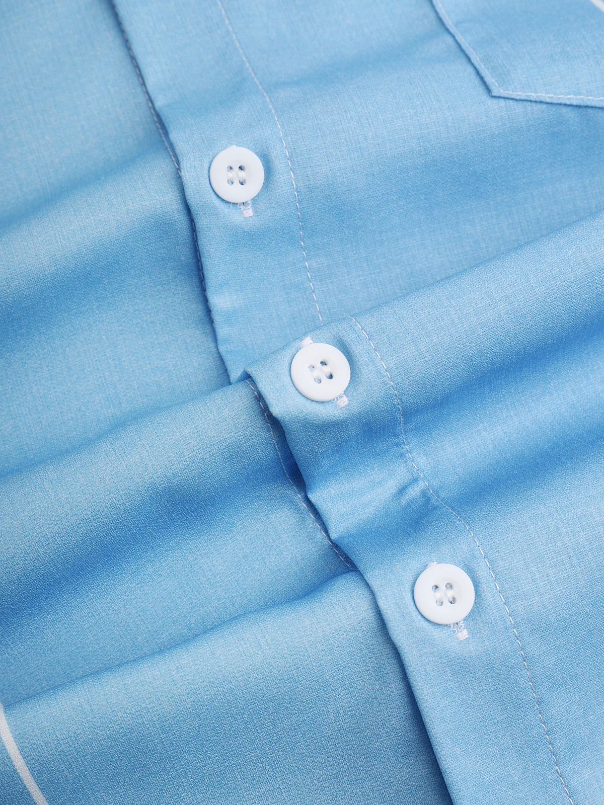 Striped Print Chest Pocket Short Sleeve Shirt