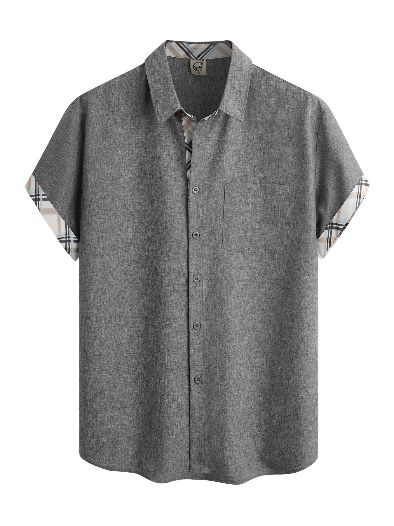 Plaid Panel Short Sleeve Casual Shirt