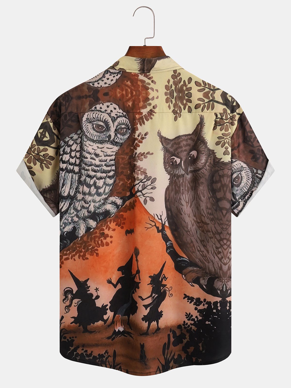 Men's Halloween Print Short Sleeve Hawaiian Shirt with Chest Pocket