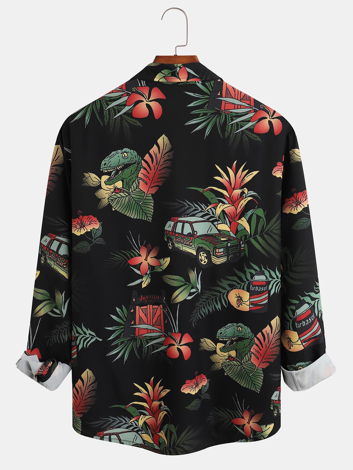 Men's Botanical Print Anti-Wrinkle Moisture Wicking Fabric Fashion Hawaiian Lapel Long Sleeve Shirts