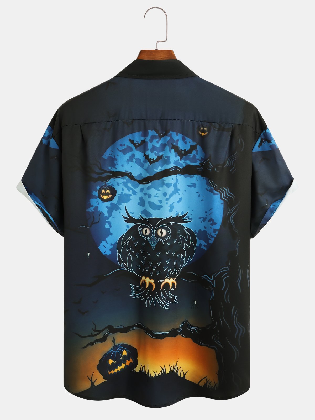 Men's Halloween Print Short Sleeve Hawaiian Shirt with Chest Pocket