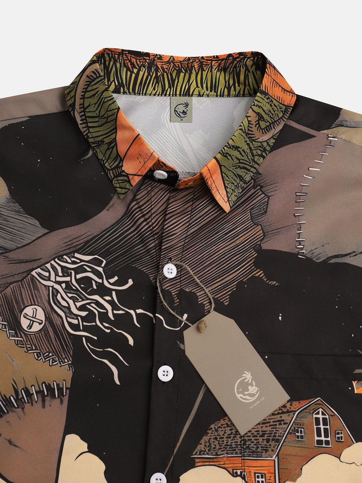 Men's Halloween Pumpkin Print Moisture Wicking Fabric Fashion Lapel Short Sleeve Shirts