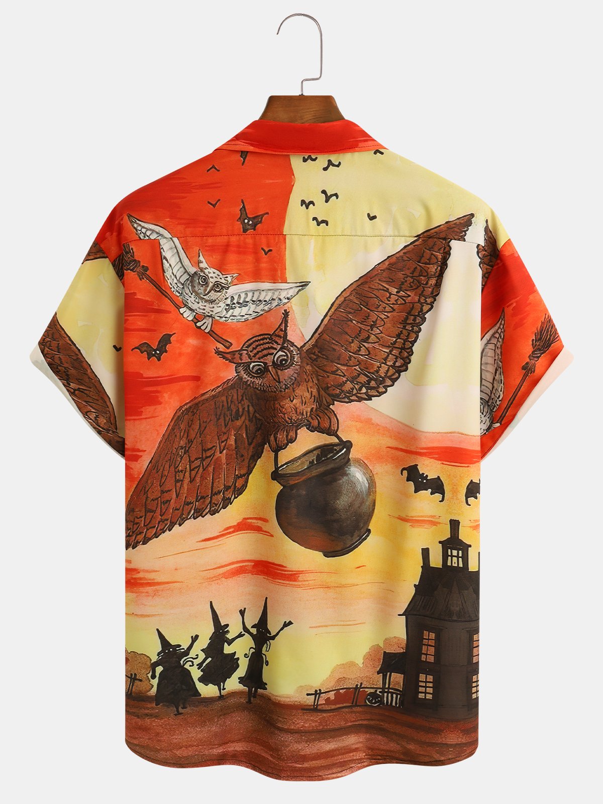 Men's Halloween Print Short Sleeve Hawaiian Shirt with Chest Pocket