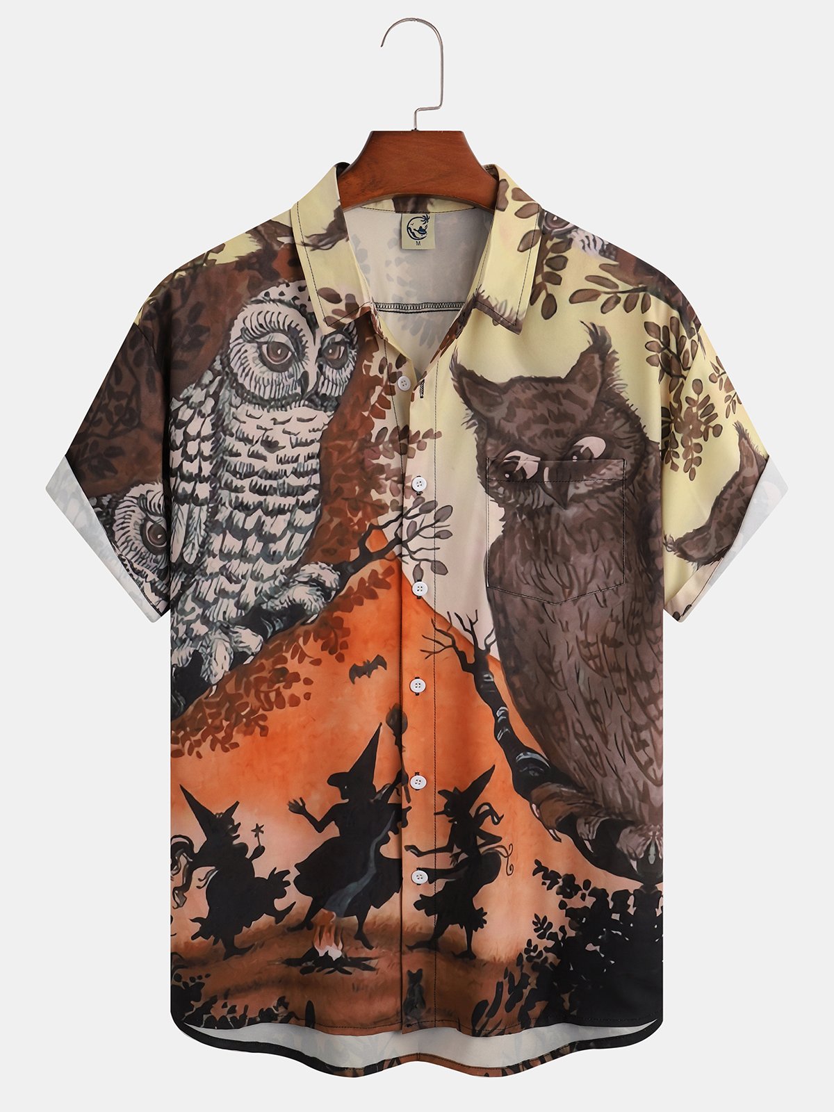 Men's Halloween Print Short Sleeve Hawaiian Shirt with Chest Pocket