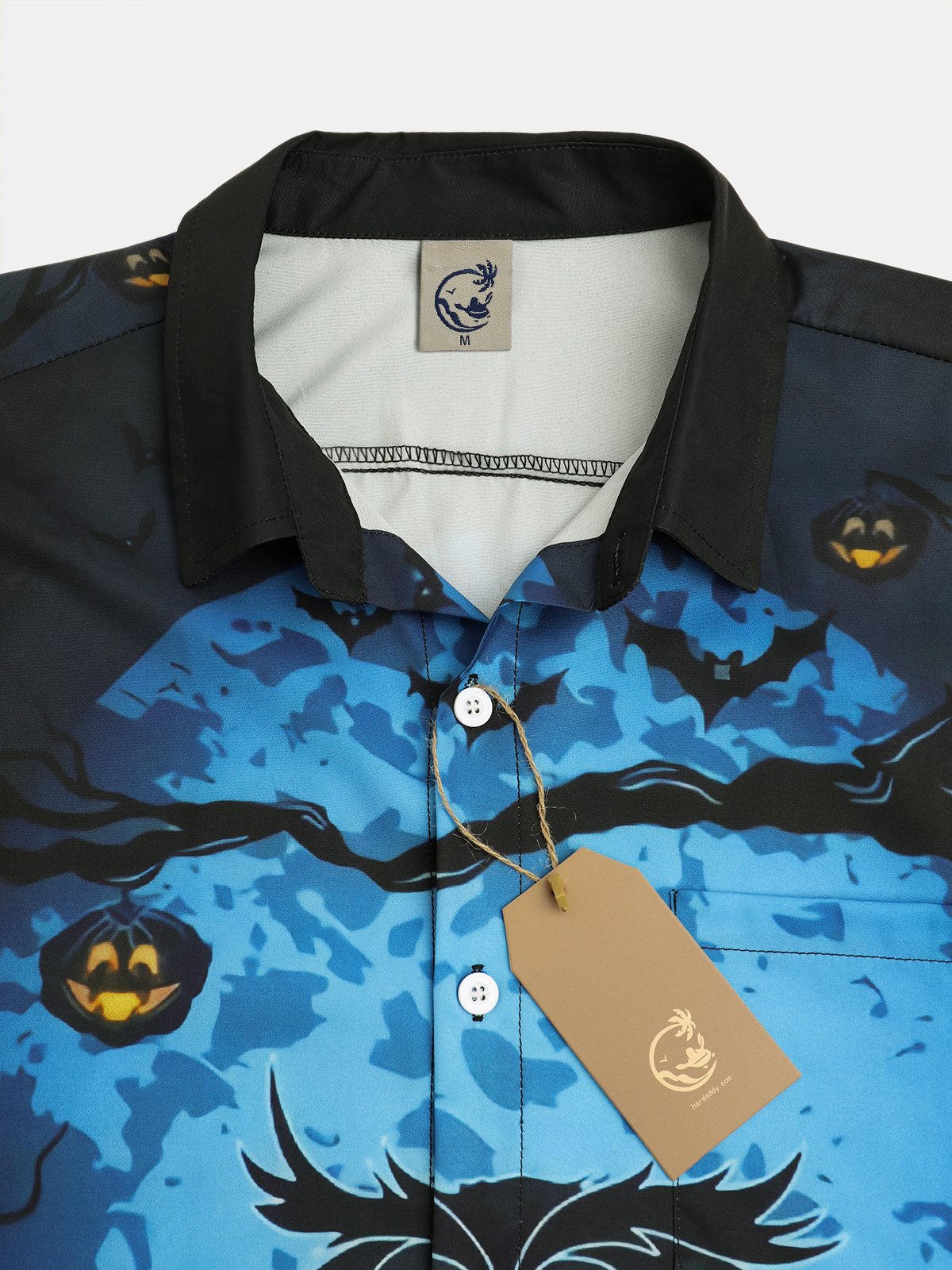 Men's Halloween Print Short Sleeve Hawaiian Shirt with Chest Pocket