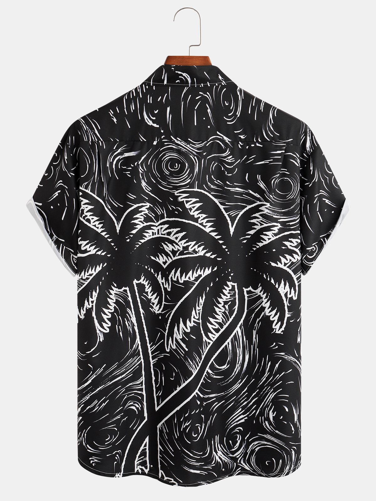 Men's Coconut Tree Print Moisture Wicking Fabric Fashion Lapel Short Sleeve Hawaiian Shirt