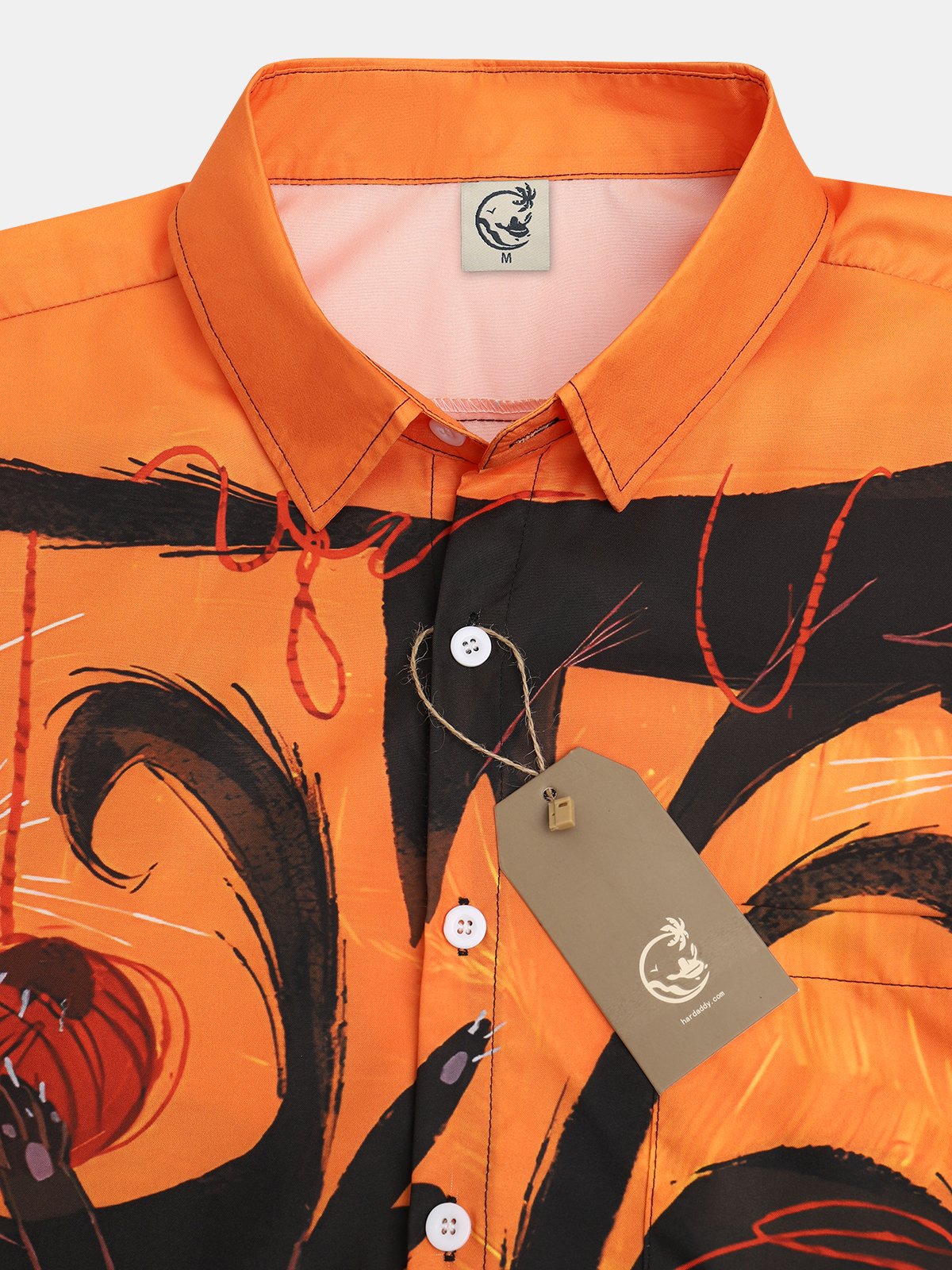 Men's Halloween Cat Print Moisture Wicking Fabric Fashion Lapel Short Sleeve Shirts