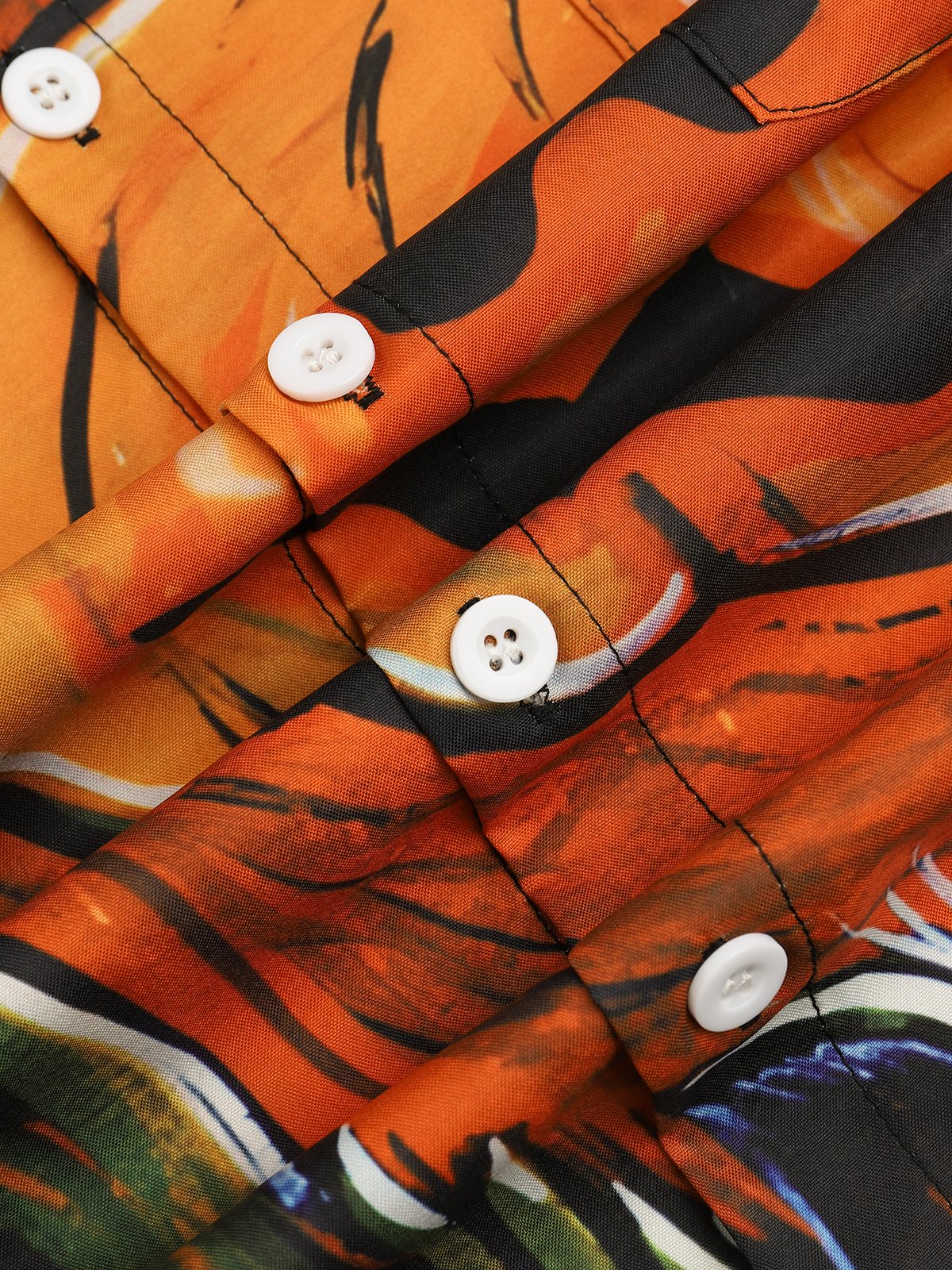 Men's Halloween Pumpkin Print Moisture Wicking Fabric Fashion Lapel Short Sleeve Shirts
