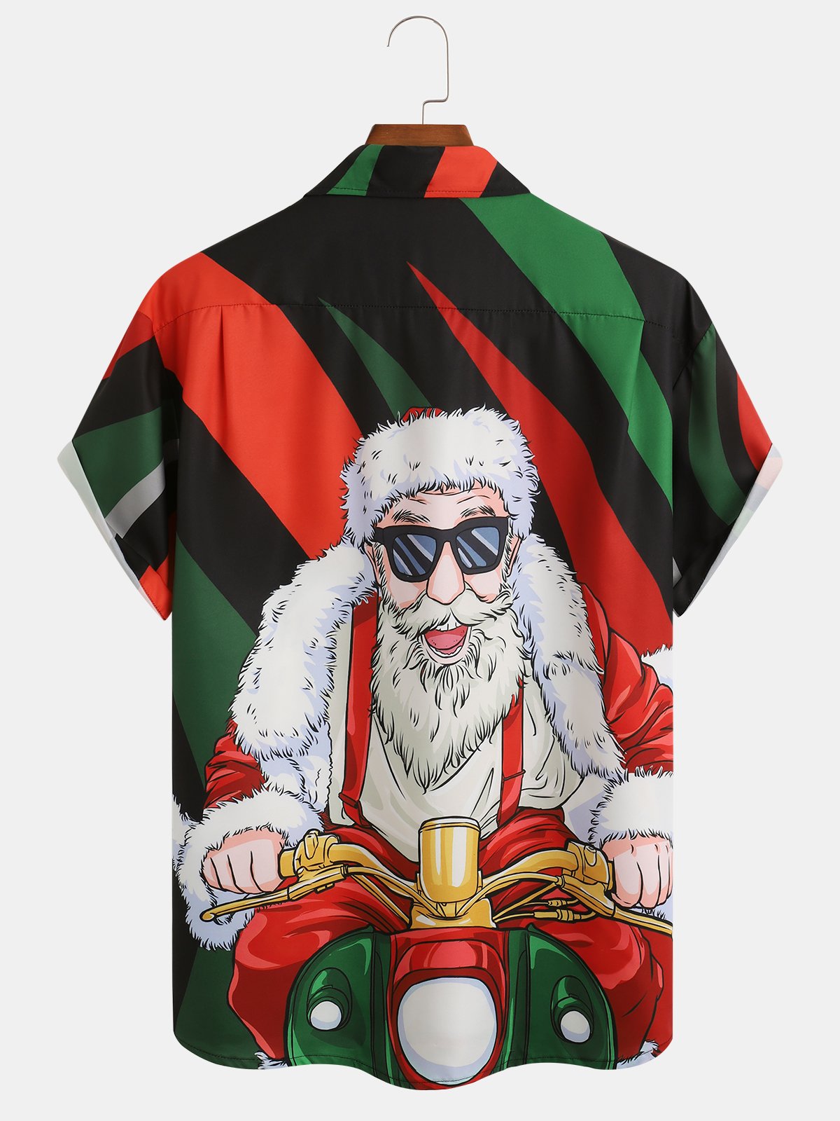 Men's Santa Print Moisture Wicking Fabric Fashion Lapel Short Sleeve Hawaiian Shirt