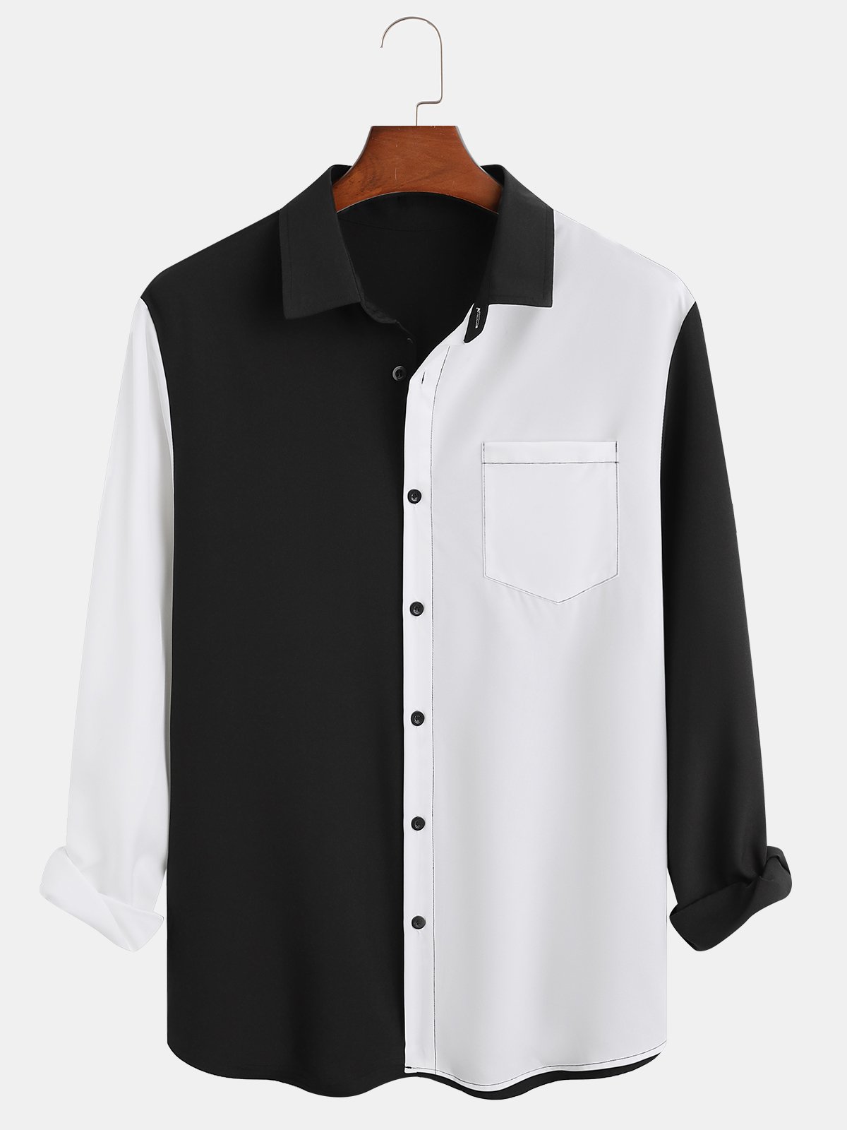 Men's Art Colorblock Casual Long Sleeve Hawaiian Shirt with Chest Pocket