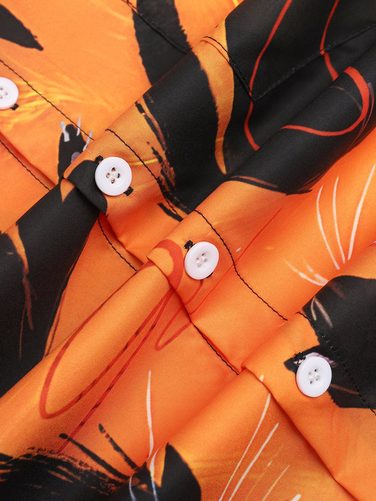 Men's Halloween Cat Print Moisture Wicking Fabric Fashion Lapel Short Sleeve Shirts