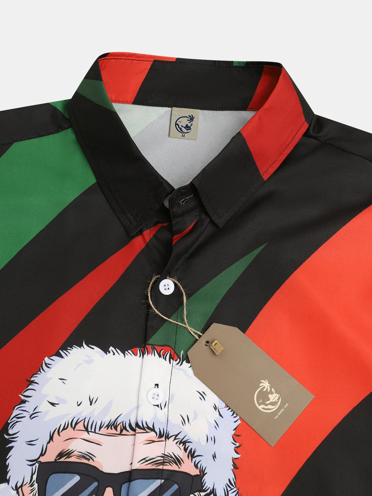 Men's Santa Print Moisture Wicking Fabric Fashion Lapel Short Sleeve Hawaiian Shirt