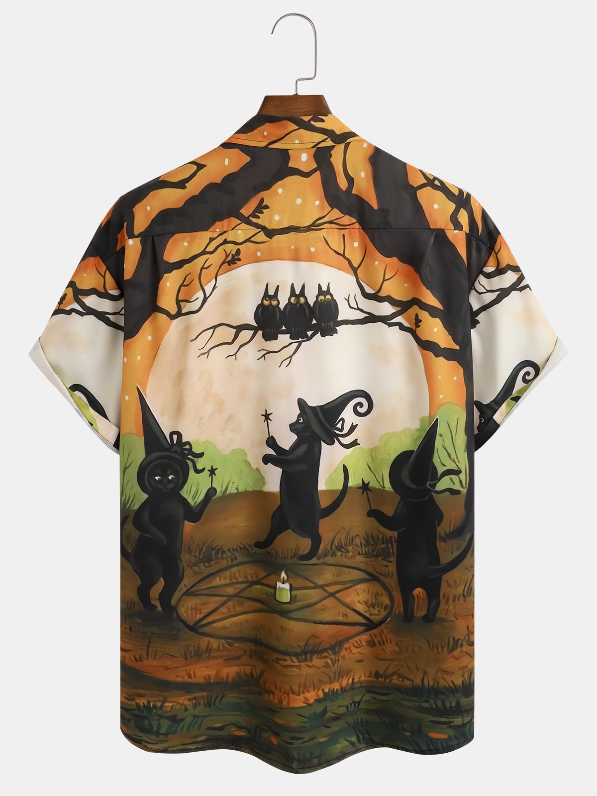 Men's Halloween Print Short Sleeve Hawaiian Shirt with Chest Pocket