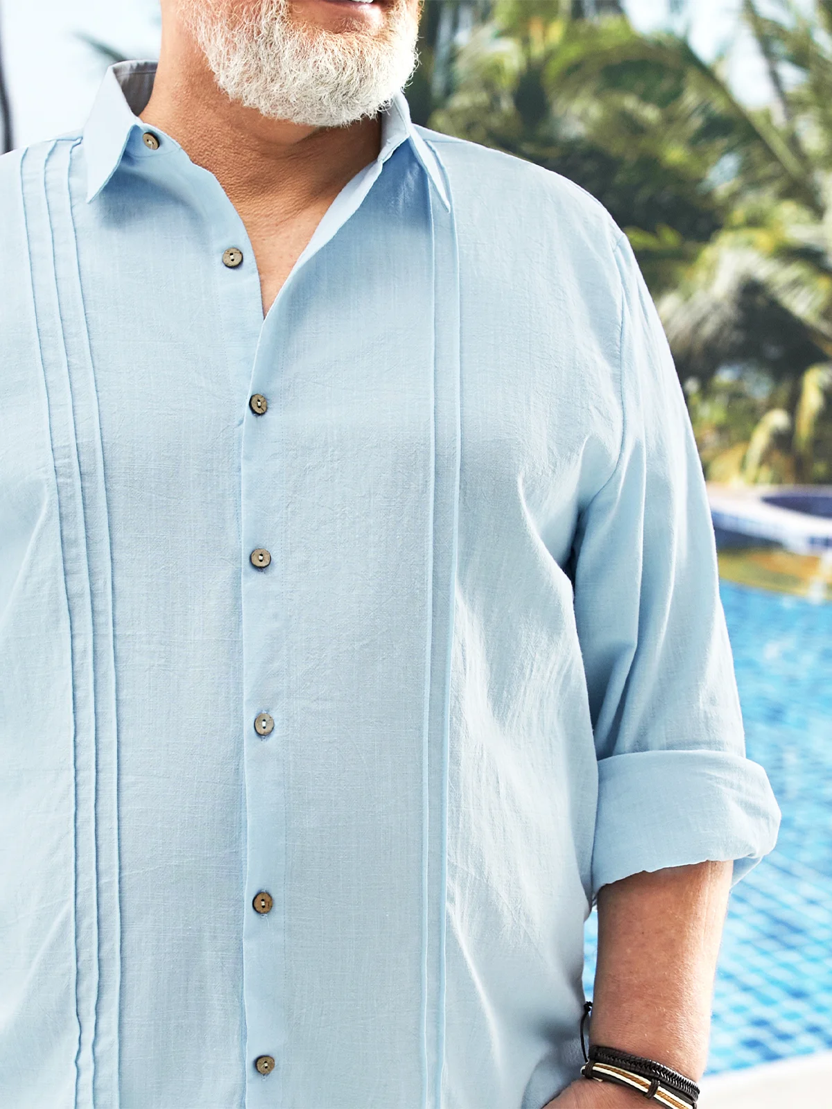 Big Size Vertical Striped Long Sleeve Guayabera Shirt