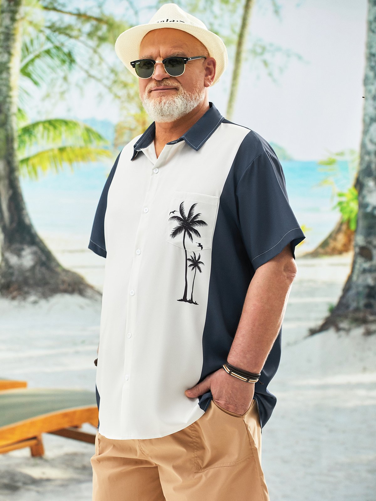 Big Size Coconut Tree Chest Pocket Short Sleeve Hawaiian Shirt