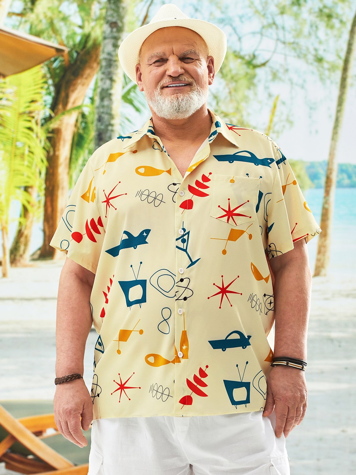 Big Size Geometric Chest Pocket Short Sleeve Hawaiian Shirt