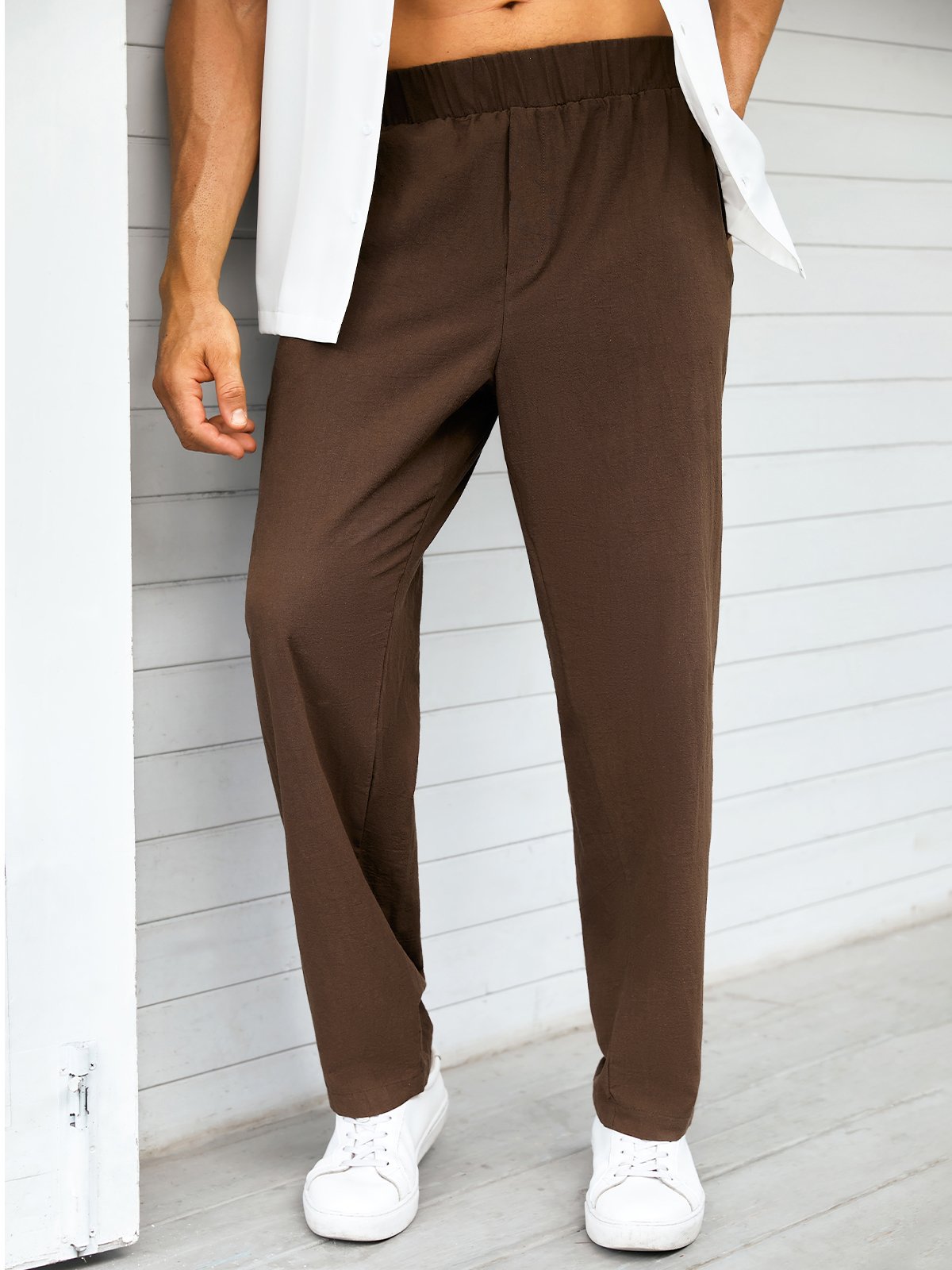 Men's Elastic Waist Cotton Linen Casual Trousers