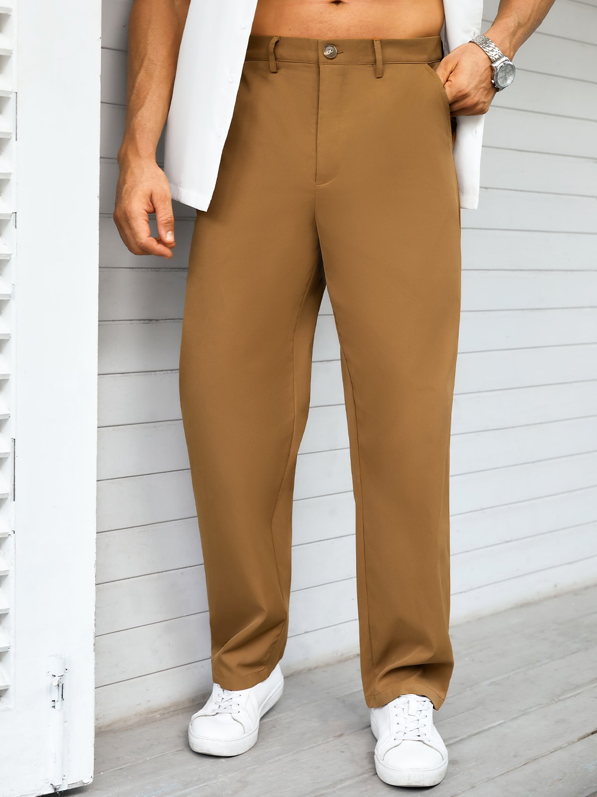 Cotton and Linen Plain Hawaiian Casual Trousers