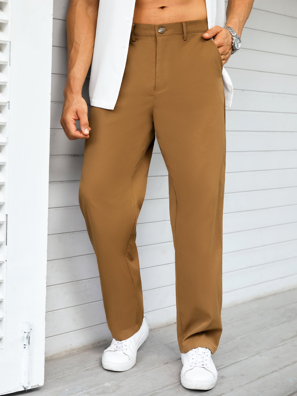 Cotton and Linen Plain Hawaiian Casual Trousers
