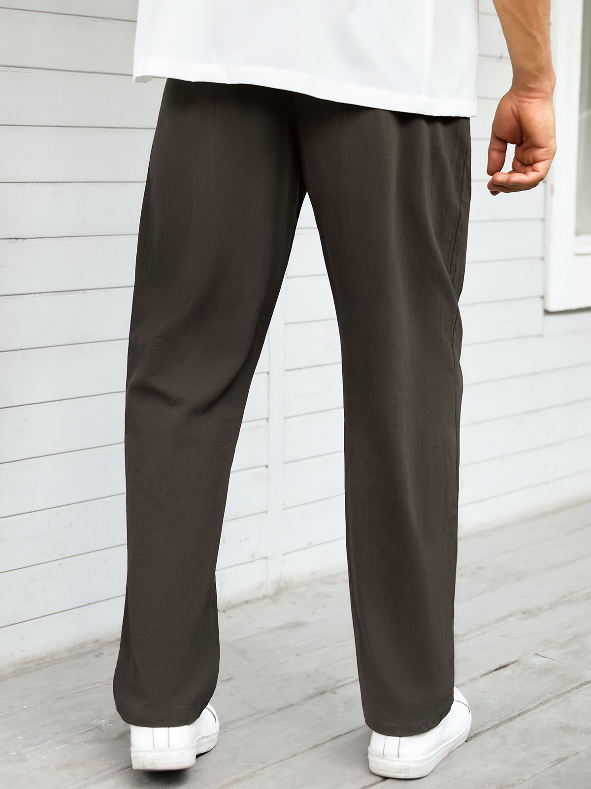Men's Cotton Linen Elastic Waist Casual Trousers
