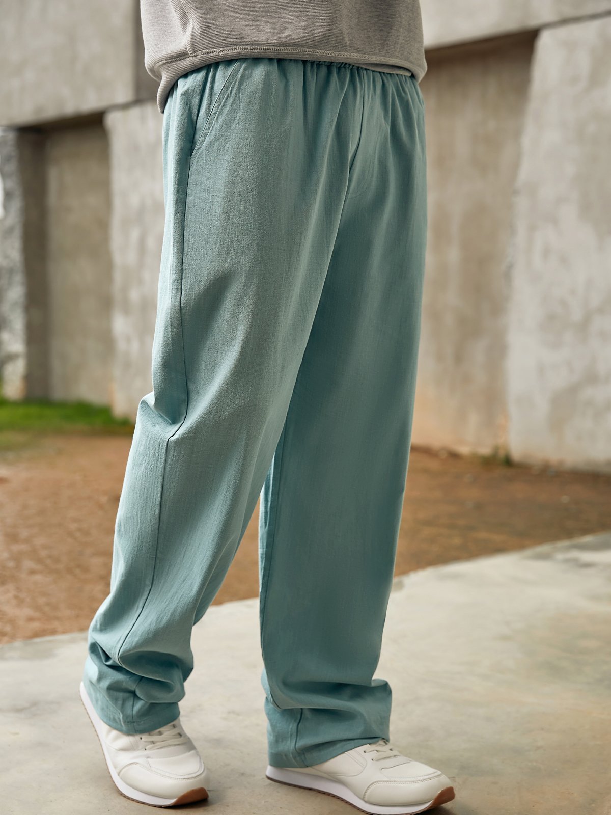 Solid Color Elastic Waist Trousers Casual Style Bottoms