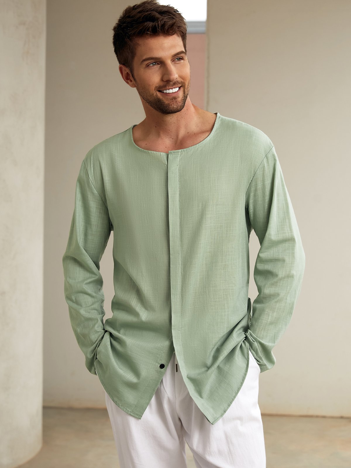 Cotton Fly Front Casual Shirt