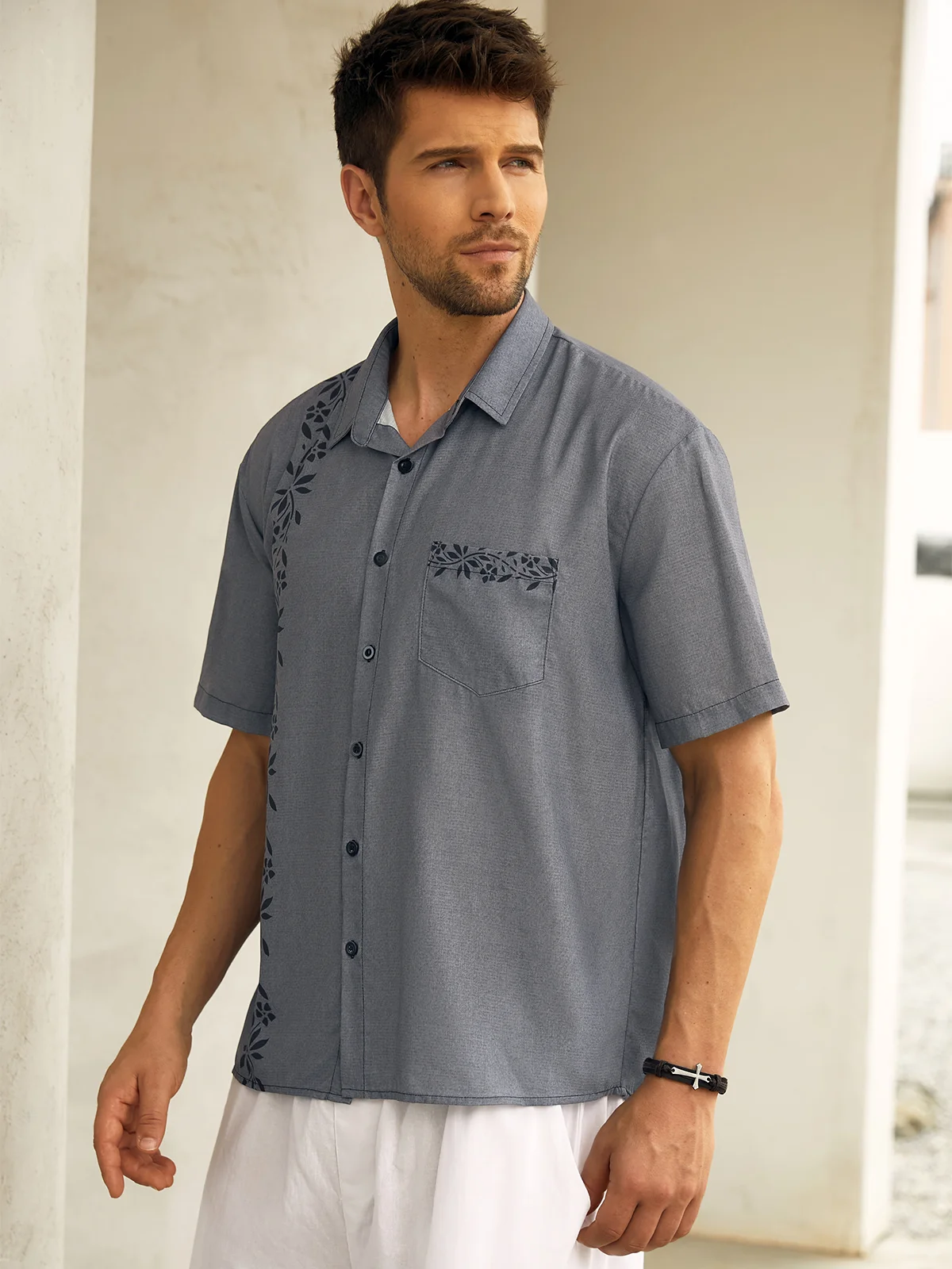 Plants Chest Pocket Short Sleeve Bowling Shirt