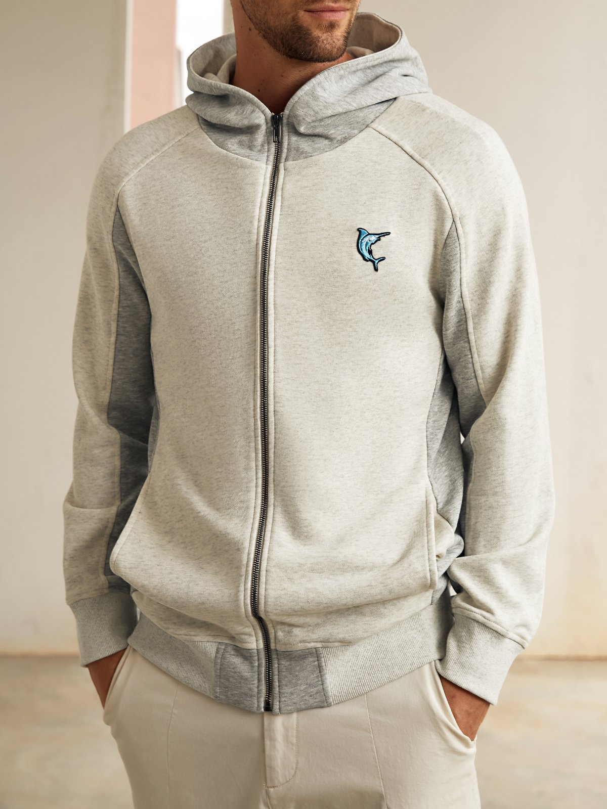 Cotton-Blend Hoodie Zip-up Sweatshirts