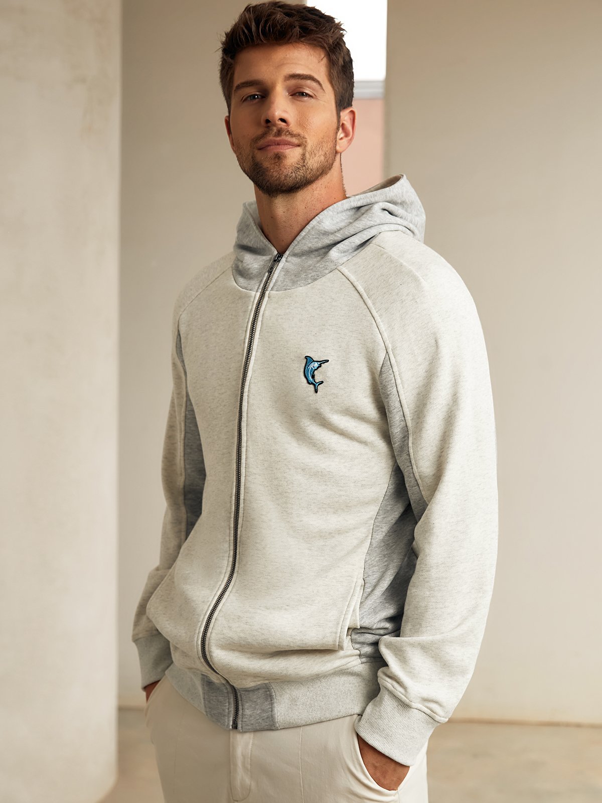 Cotton-Blend Hoodie Zip-up Sweatshirts