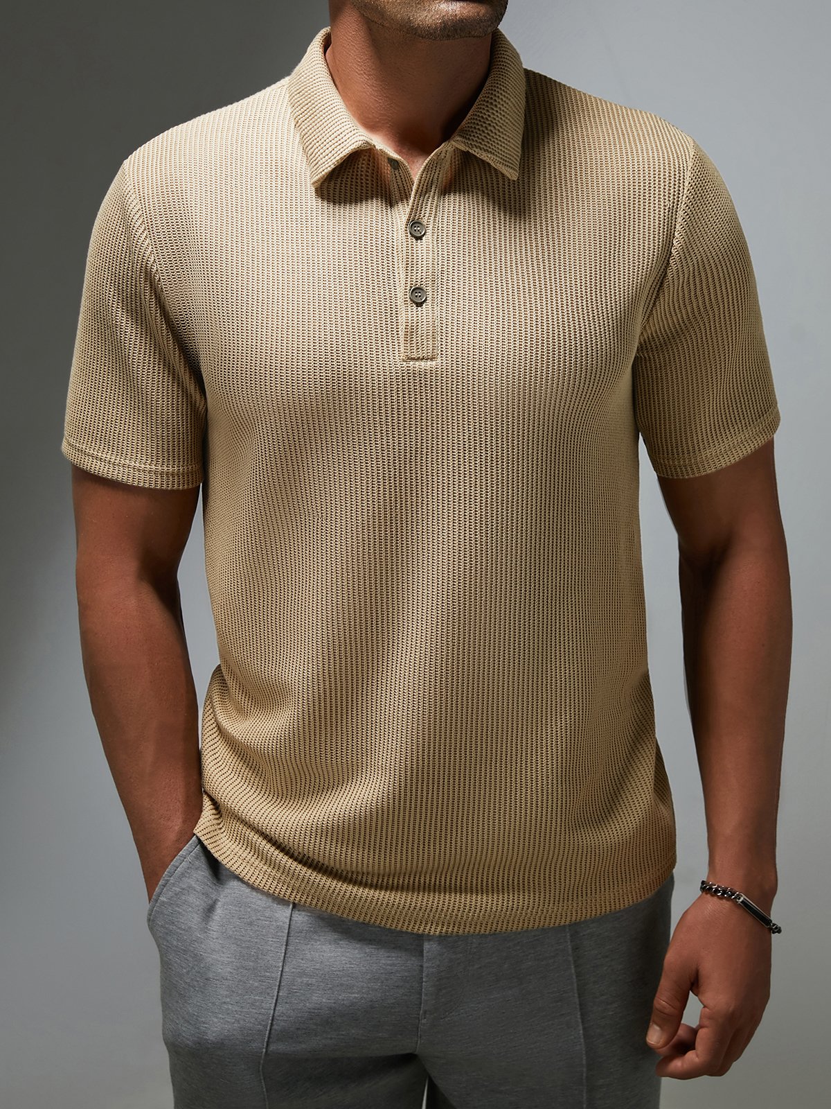 Plain Button Short Sleeve Polo Shirt